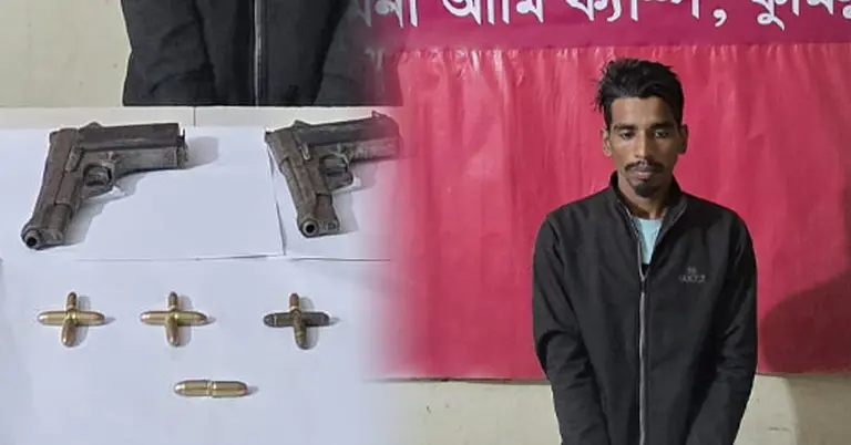 অভিযানে আটক যুবক ও উদ্ধারকৃত অস্ত্র-সরঞ্জামাদি